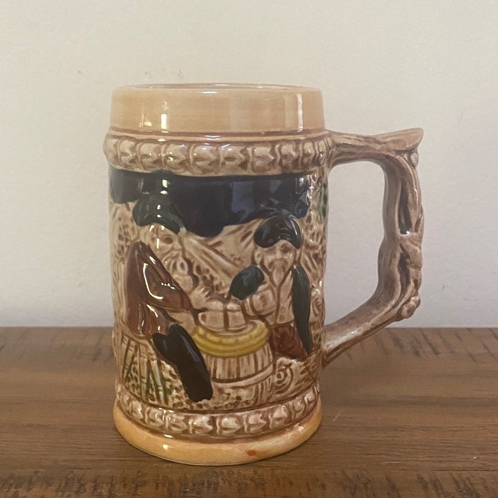 Vintage Ceramic Beer Stein Men Pipe Barrel Woods Made in Japan